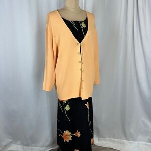 Studio‎ I 2 Pc Floral Maxi Dress Cardigan Set Black Peach Approx XL READ